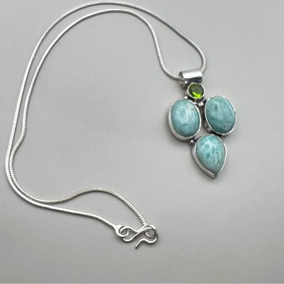 New Amazonite Multi Stone Silver Overlay Pendant Necklace w Snake Chain 18” - Picture 2 of 5
